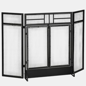 HOMCOM Frente de Lareira Dobrável Frente para Lareira com 3 Painéis com Porta Dupla e Pés Adicionais Estrutura de Metal 120x11,5x79cm Preto