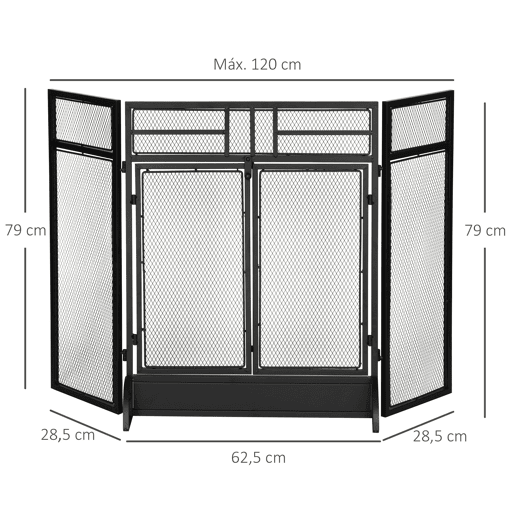 HOMCOM Frente de Lareira Dobrável Frente para Lareira com 3 Painéis com Porta Dupla e Pés Adicionais Estrutura de Metal 120x11,5x79cm Preto HOMCOM Frente de Lareira Dobrável Frente para Lareira com 3 Painéis com Porta Dupla e Pés Adicionais Estrutura de Metal 120x11,5x79cm Preto