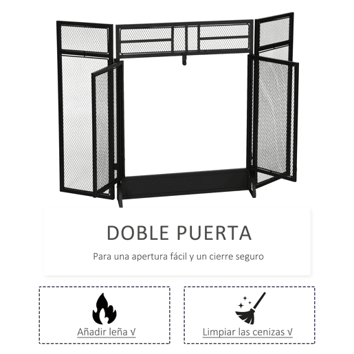 HOMCOM Frente de Lareira Dobrável Frente para Lareira com 3 Painéis com Porta Dupla e Pés Adicionais Estrutura de Metal 120x11,5x79cm Preto HOMCOM Frente de Lareira Dobrável Frente para Lareira com 3 Painéis com Porta Dupla e Pés Adicionais Estrutura de Metal 120x11,5x79cm Preto