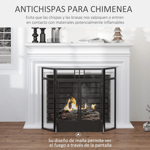 HOMCOM Frente de Lareira Dobrável Frente para Lareira com 3 Painéis com Porta Dupla e Pés Adicionais Estrutura de Metal 120x11,5x79cm Preto HOMCOM Frente de Lareira Dobrável Frente para Lareira com 3 Painéis com Porta Dupla e Pés Adicionais Estrutura de Metal 120x11,5x79cm Preto