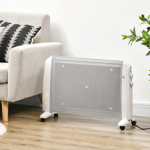HOMCOM Aquecedor Elétrico 1000W2000W Aquecedor de Mica com 2 Níveis de Potência Termostato Regulável e 4 Rodas para Ambientes de 15-20 m² Silencioso 79x27x54 cm Branco HOMCOM Aquecedor Elétrico 1000W2000W Aquecedor de Mica com 2 Níveis de Potência Termostato Regulável e 4 Rodas para Ambientes de 15-20 m² Silencioso 79x27x54 cm Branco
