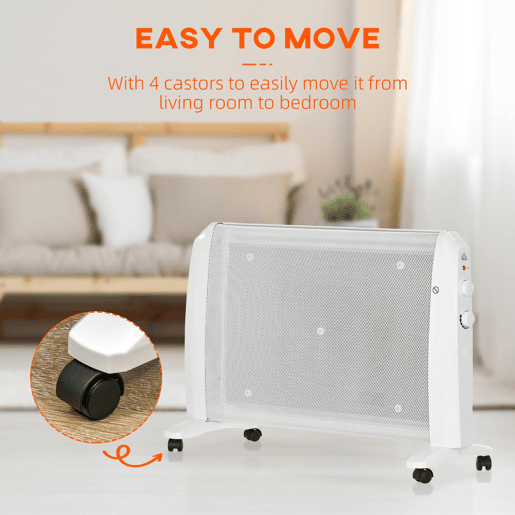 HOMCOM Aquecedor Elétrico 1000W2000W Aquecedor de Mica com 2 Níveis de Potência Termostato Regulável e 4 Rodas para Ambientes de 15-20 m² Silencioso 79x27x54 cm Branco HOMCOM Aquecedor Elétrico 1000W2000W Aquecedor de Mica com 2 Níveis de Potência Termostato Regulável e 4 Rodas para Ambientes de 15-20 m² Silencioso 79x27x54 cm Branco