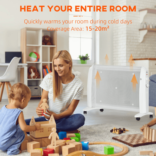HOMCOM Aquecedor Elétrico 1000W2000W Aquecedor de Mica com 2 Níveis de Potência Termostato Regulável e 4 Rodas para Ambientes de 15-20 m² Silencioso 79x27x54 cm Branco HOMCOM Aquecedor Elétrico 1000W2000W Aquecedor de Mica com 2 Níveis de Potência Termostato Regulável e 4 Rodas para Ambientes de 15-20 m² Silencioso 79x27x54 cm Branco