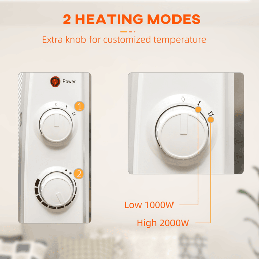 HOMCOM Aquecedor Elétrico 1000W2000W Aquecedor de Mica com 2 Níveis de Potência Termostato Regulável e 4 Rodas para Ambientes de 15-20 m² Silencioso 79x27x54 cm Branco HOMCOM Aquecedor Elétrico 1000W2000W Aquecedor de Mica com 2 Níveis de Potência Termostato Regulável e 4 Rodas para Ambientes de 15-20 m² Silencioso 79x27x54 cm Branco