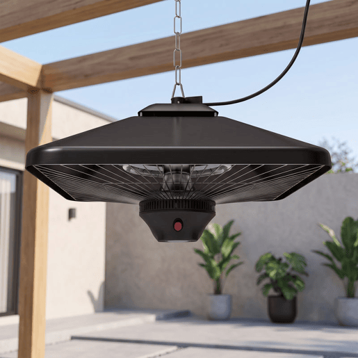 Outsunny Aquecedor de teto suspenso tipo Aquecedor elétrico de halogênio radiante para interior e exterior 1000 2000W com controle remoto 43x43x25cm preto Outsunny Aquecedor de teto suspenso tipo Aquecedor elétrico de halogênio radiante para interior e exterior 1000 2000W com controle remoto 43x43x25cm preto
