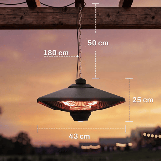 Outsunny Aquecedor de teto suspenso tipo Aquecedor elétrico de halogênio radiante para interior e exterior 1000 2000W com controle remoto 43x43x25cm preto Outsunny Aquecedor de teto suspenso tipo Aquecedor elétrico de halogênio radiante para interior e exterior 1000 2000W com controle remoto 43x43x25cm preto