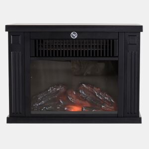 HOMCOM Lareira Elétrica Portátil Lareira Elétrica Compacta com Termostato Ajustável 600W1200W e Efeito de Chama Realista 34x17x25cm Preta