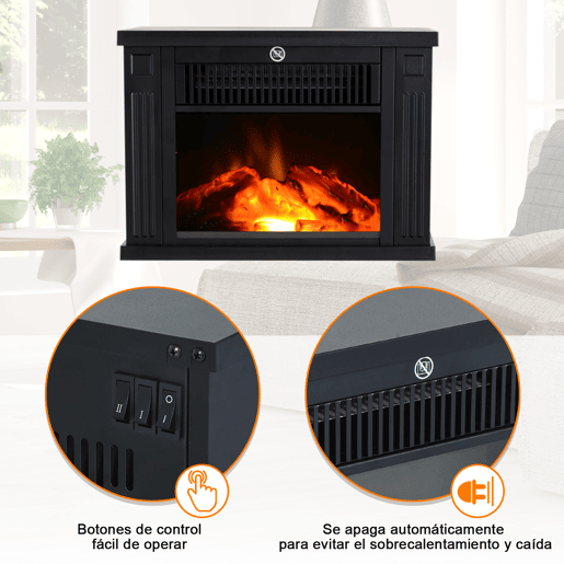 HOMCOM Lareira Elétrica Portátil Lareira Elétrica Compacta com Termostato Ajustável 600W1200W e Efeito de Chama Realista 34x17x25cm Preta HOMCOM Lareira Elétrica Portátil Lareira Elétrica Compacta com Termostato Ajustável 600W1200W e Efeito de Chama Realista 34x17x25cm Preta