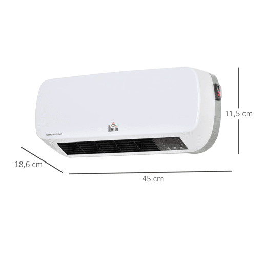 HOMCOM Aquecedor Cerâmico de Parede 1000W2000W com Controle Remoto 3 Modos de Aquecimento Temporizador de 12h Termostato e Proteção contra Superaquecimento 45x18,6x11,5cm Branco HOMCOM Aquecedor Cerâmico de Parede 1000W2000W com Controle Remoto 3 Modos de Aquecimento Temporizador de 12h Termostato e Proteção contra Superaquecimento 45x18,6x11,5cm Branco