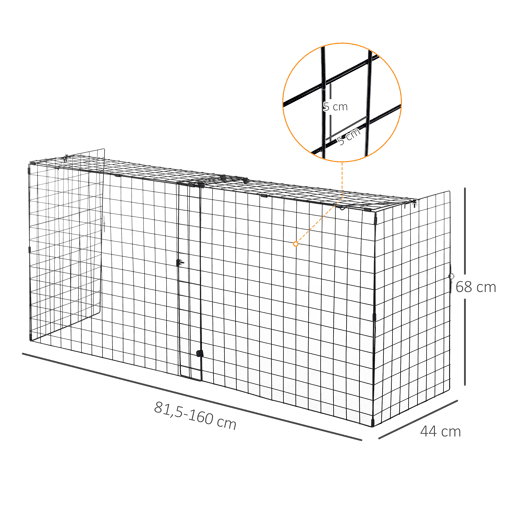 HOMCOM Frente de Lareira com Comprimento Ajustável Frente para Lareira com Grade de Metal 81,5-160x44x68cm Preto