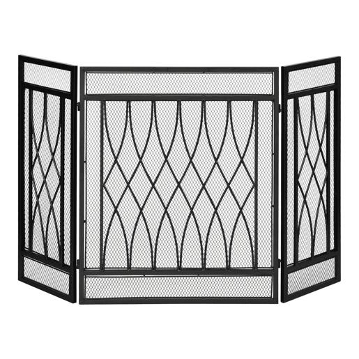 HOMCOM Frente de Lareira Dobrável Frente para Lareira com 3 Painéis com Dobradiças e Estrutura de Metal Decorativa 126x3x80cm Preto HOMCOM Frente de Lareira Dobrável Frente para Lareira com 3 Painéis com Dobradiças e Estrutura de Metal Decorativa 126x3x80cm Preto