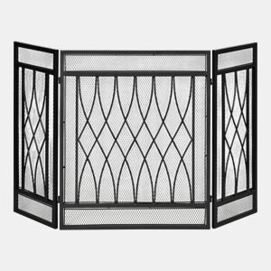 HOMCOM Frente de Lareira Dobrável Frente para Lareira com 3 Painéis com Dobradiças e Estrutura de Metal Decorativa 126x3x80cm Preto