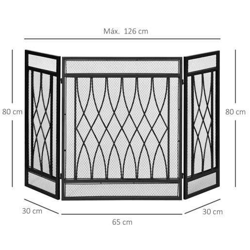 HOMCOM Frente de Lareira Dobrável Frente para Lareira com 3 Painéis com Dobradiças e Estrutura de Metal Decorativa 126x3x80cm Preto HOMCOM Frente de Lareira Dobrável Frente para Lareira com 3 Painéis com Dobradiças e Estrutura de Metal Decorativa 126x3x80cm Preto