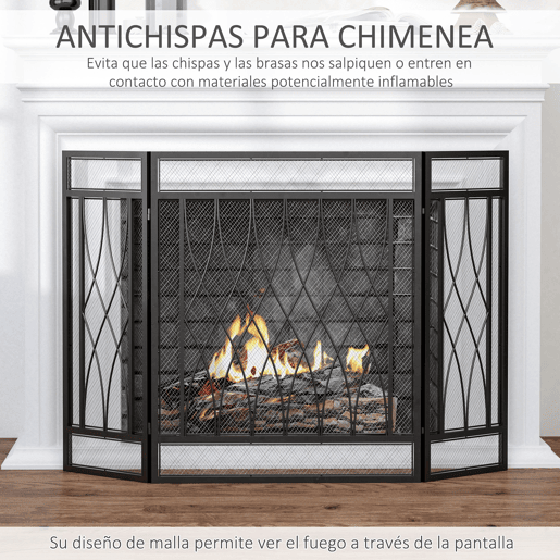 HOMCOM Frente de Lareira Dobrável Frente para Lareira com 3 Painéis com Dobradiças e Estrutura de Metal Decorativa 126x3x80cm Preto HOMCOM Frente de Lareira Dobrável Frente para Lareira com 3 Painéis com Dobradiças e Estrutura de Metal Decorativa 126x3x80cm Preto