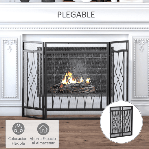HOMCOM Frente de Lareira Dobrável Frente para Lareira com 3 Painéis com Dobradiças e Estrutura de Metal Decorativa 126x3x80cm Preto HOMCOM Frente de Lareira Dobrável Frente para Lareira com 3 Painéis com Dobradiças e Estrutura de Metal Decorativa 126x3x80cm Preto