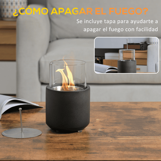 HOMCOM Lareira de Bioetanol de Mesa Capacidade 0,4L Combustão 2,5h Lareira de Bioetanol para Interior e Exterior 12x12x19cm Cinza Escuro