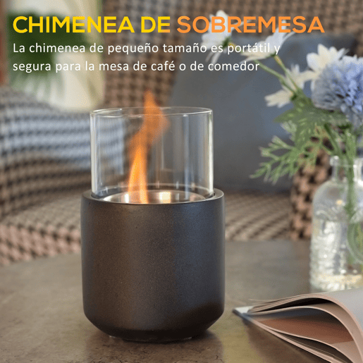 HOMCOM Lareira de Bioetanol de Mesa Capacidade 0,4L Combustão 2,5h Lareira de Bioetanol para Interior e Exterior 12x12x19cm Cinza Escuro