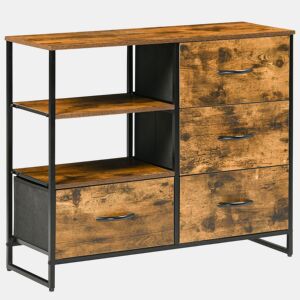 HOMCOM Cómoda com 4 Gavetas de Tecido Dobrável e 2 Prateleiras Abertas Armário de Armazenamento para Escritório Dormitório Estilo Industrial Anti-Tombo 84x30x71,4cm Marrom Rústico