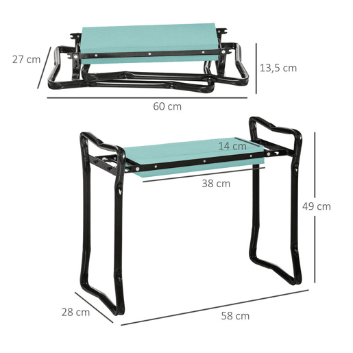 Outsunny Banco de Jardim Dobrável e Portátil Banco de Jardim com Joelheira para Jardinagem com Almofadas de Espuma EVA para Proteger seus Joelhos e Roupas 58x28x49cm Verde e Preto