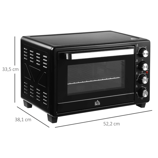 HOMCOM Forno Elétrico de Bancada Mini Forno Tostador de 32L 1600W com 3 Modos de Aquecimento, Temporizador de 60 Min e Temperatura Regulável até 230°C Preto HOMCOM Forno Elétrico de Bancada Mini Forno Tostador de 32L 1600W com 3 Modos de Aquecimento, Temporizador de 60 Min e Temperatura Regulável até 230°C Preto