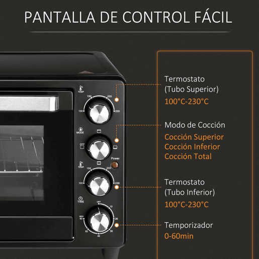 HOMCOM Forno Elétrico de Bancada Mini Forno Tostador de 32L 1600W com 3 Modos de Aquecimento, Temporizador de 60 Min e Temperatura Regulável até 230°C Preto HOMCOM Forno Elétrico de Bancada Mini Forno Tostador de 32L 1600W com 3 Modos de Aquecimento, Temporizador de 60 Min e Temperatura Regulável até 230°C Preto