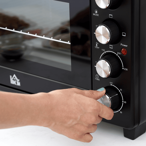 HOMCOM Forno Elétrico de Bancada Mini Forno Tostador de 32L 1600W com 3 Modos de Aquecimento, Temporizador de 60 Min e Temperatura Regulável até 230°C Preto HOMCOM Forno Elétrico de Bancada Mini Forno Tostador de 32L 1600W com 3 Modos de Aquecimento, Temporizador de 60 Min e Temperatura Regulável até 230°C Preto