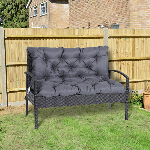 Outsunny Almofada para Banco de Jardim com Encosto, 100x98x8 cm, Almofada de Banco de 2 Lugares para Interior e Exterior com Enchimento Espesso e Tiras de Fixação, para Baloiço, Terraço, Varanda Cinzento Escuro