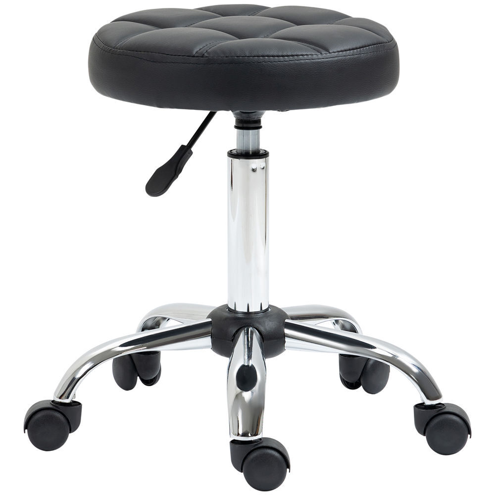 Homcom taburete giratorio con ruedas regulable en altura de 48-63 cm taburete de trabajo tapizado en cuero pu para peluquería cosmética dentista