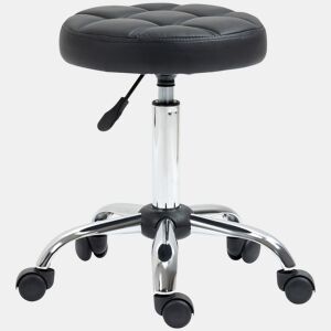 HOMCOM Banco Giratório com Rodas Altura Ajustável entre 48-63cm Banco de Trabalho Estofado em Couro PU para Salão Dentista Diâmetro Ø35,5cm Preto