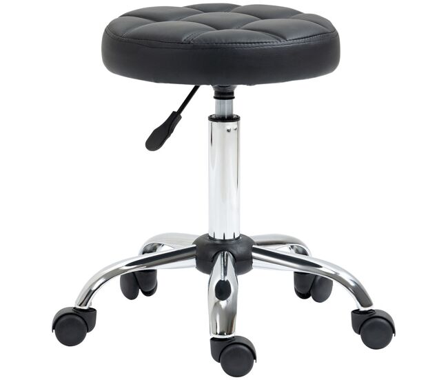 Homcom taburete giratorio con ruedas regulable en altura de 48-63 cm taburete de trabajo tapizado en cuero pu para peluquería cosmética dentista