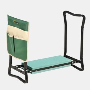 Outsunny Banco de Jardim Dobrável com Bolsa para Ferramentas Almofada de Proteção para Joelhos Assento de Jardim com Joelheira Altura Ajustável 58x28x49cm Verde e Preto
