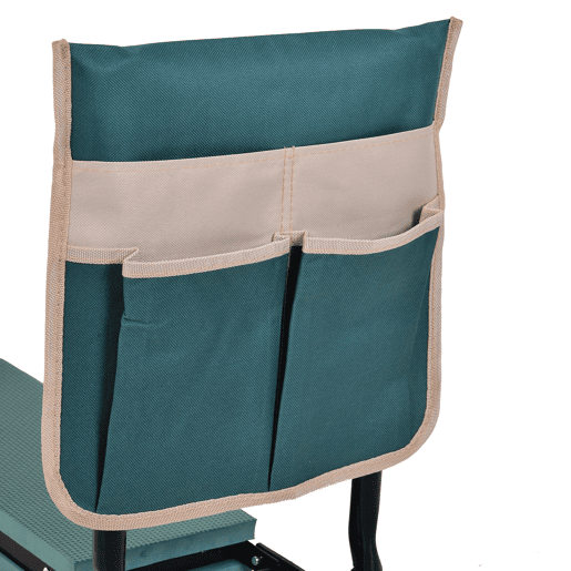 Outsunny Banco de Jardim Dobrável com Bolsa para Ferramentas Almofada de Proteção para Joelhos Assento de Jardim com Joelheira Altura Ajustável 58x28x49cm Verde e Preto