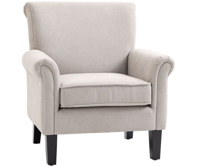 Homcom butaca de salón tapizada en tela, sillón relax con reposabrazos, asiento extraíble y lavable, patas de madera, para dormitorio, balcón, estilo