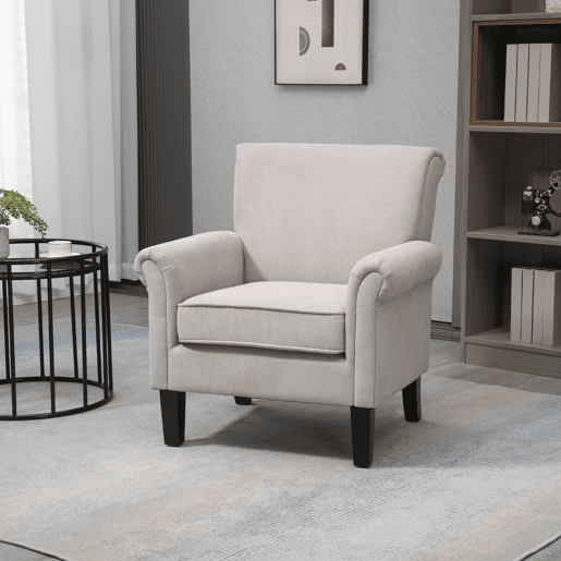 HOMCOM Poltrona Estofada em Tecido Poltrona Relax com Apoio para os Braços Assento Amovível e Lavável Pés de Madeira para Dormitório Estilo Moderno Carga 150kg 79x78x87cm Cinza
