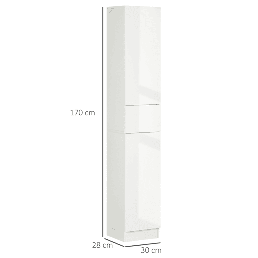 kleankin Coluna Casa de Banho com 1 Gaveta e 5 Prateleiras Coluna Casa de Banho de Estilo Moderno para Cozinha Sala de Estar 30x28x170cm Branco