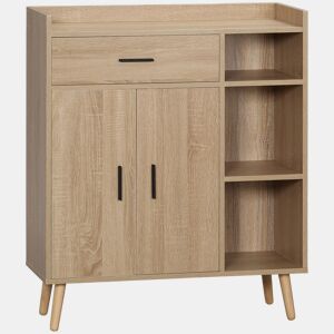 HOMCOM Aparador de Sala de Estar Moderno com 2 Portas 1 Gaveta e 3 Prateleiras Abertas Aparador Auxiliar de Armazenamento para Cozinha Dormitório Entrada Anti-Tombo 80x30x96,5cm Madeira