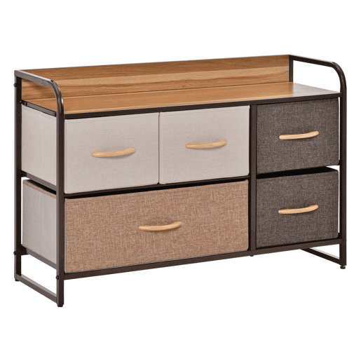 HOMCOM Cómoda Estreita com 5 Gavetas de Tecido Dobráveis, Cómoda para Quarto com Estrutura Metálica, Ideal para Espaços Pequenos, Sala de Estar, Closet, Casa de Banho, Multicolorida