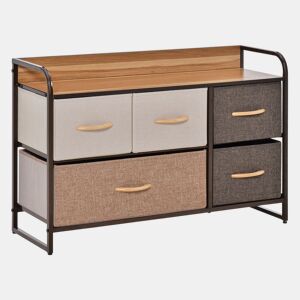 HOMCOM Cómoda Estreita com 5 Gavetas de Tecido Dobráveis, Cómoda para Quarto com Estrutura Metálica, Ideal para Espaços Pequenos, Sala de Estar, Closet, Casa de Banho, Multicolorida