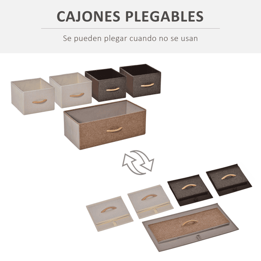 HOMCOM Cómoda Estreita com 5 Gavetas de Tecido Dobráveis, Cómoda para Quarto com Estrutura Metálica, Ideal para Espaços Pequenos, Sala de Estar, Closet, Casa de Banho, Multicolorida