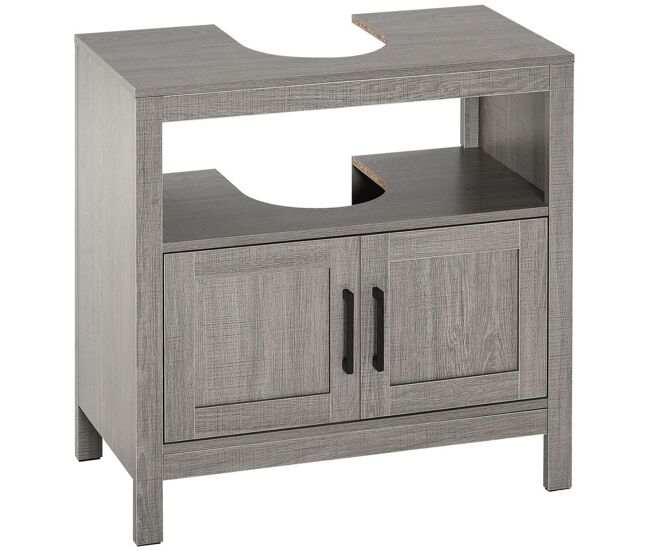 Kleankin mueble para debajo del lavabo armario de suelo para baño de madera con 2 puertas y estante abierto estilo moderno 60x30x60 cm gris