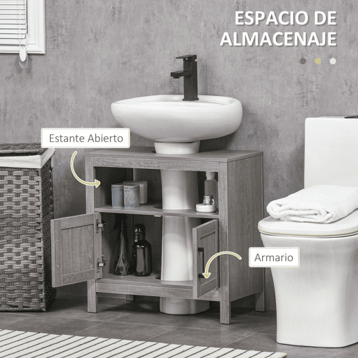 kleankin Móvel para Lavatório Pousar Móvel Casa de Banho de Madeira com 2 Portas e Prateleira Aberta Estilo Moderno 60x30x60cm Cinza
