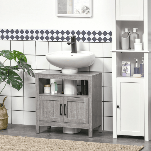 kleankin Móvel para Lavatório Pousar Móvel Casa de Banho de Madeira com 2 Portas e Prateleira Aberta Estilo Moderno 60x30x60cm Cinza