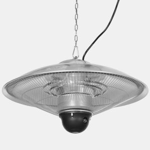 Outsunny Aquecedor de Jardim Elétrico 1010W1200W Aquecedor de Exterior de Teto de Infravermelho com Controlo Remoto 2 Níveis de Calor Proteção IP44 para Terraço Pátio Ø58,5x33cm Prata
