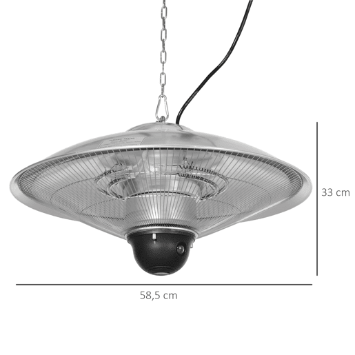 Outsunny Aquecedor de Jardim Elétrico 1010W1200W Aquecedor de Exterior de Teto de Infravermelho com Controlo Remoto 2 Níveis de Calor Proteção IP44 para Terraço Pátio Ø58,5x33cm Prata Outsunny Aquecedor de Jardim Elétrico 1010W1200W Aquecedor de Exterior de Teto de Infravermelho com Controlo Remoto 2 Níveis de Calor Proteção IP44 para Terraço Pátio Ø58,5x33cm Prata