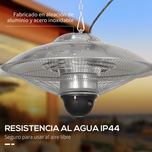 Outsunny Aquecedor de Jardim Elétrico 1010W1200W Aquecedor de Exterior de Teto de Infravermelho com Controlo Remoto 2 Níveis de Calor Proteção IP44 para Terraço Pátio Ø58,5x33cm Prata Outsunny Aquecedor de Jardim Elétrico 1010W1200W Aquecedor de Exterior de Teto de Infravermelho com Controlo Remoto 2 Níveis de Calor Proteção IP44 para Terraço Pátio Ø58,5x33cm Prata