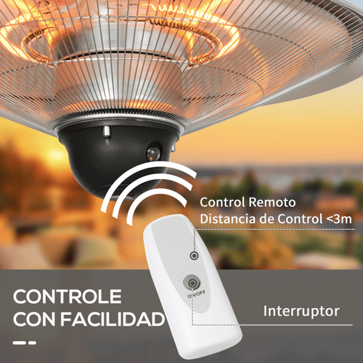 Outsunny Aquecedor de Jardim Elétrico 1010W1200W Aquecedor de Exterior de Teto de Infravermelho com Controlo Remoto 2 Níveis de Calor Proteção IP44 para Terraço Pátio Ø58,5x33cm Prata Outsunny Aquecedor de Jardim Elétrico 1010W1200W Aquecedor de Exterior de Teto de Infravermelho com Controlo Remoto 2 Níveis de Calor Proteção IP44 para Terraço Pátio Ø58,5x33cm Prata