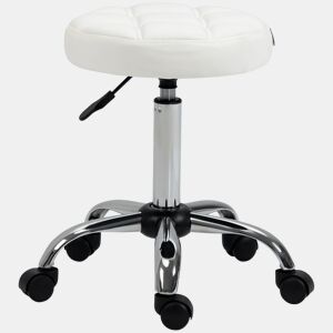 HOMCOM Banco Giratório com Rodas Altura Ajustável entre 48-63cm Banco de Trabalho Estofado em Couro PU para Salão Dentista Diâmetro Ø35,5cm Branco