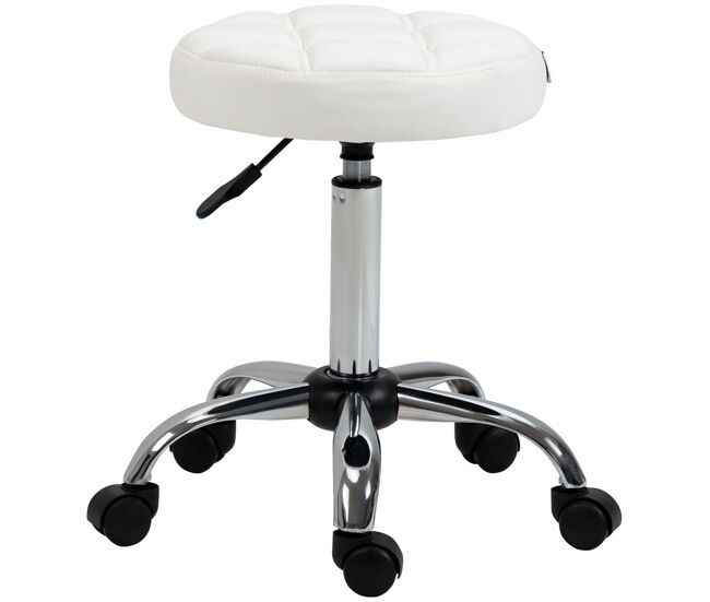 Homcom taburete giratorio con ruedas regulable en altura de 48-63 cm taburete de trabajo tapizado en cuero pu para peluquería cosmética dentista