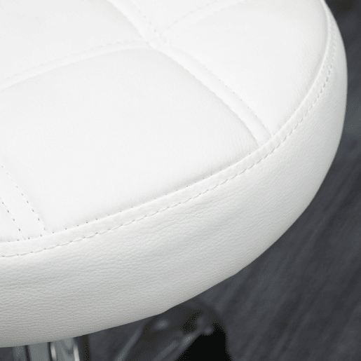 HOMCOM Banco Giratório com Rodas Altura Ajustável entre 48-63cm Banco de Trabalho Estofado em Couro PU para Salão Dentista Diâmetro Ø35,5cm Branco