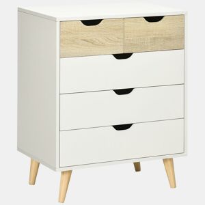 HOMCOM Cómoda com 5 Gavetas e Pés Elevados Cómoda para Dormitório Sala de Estar Estilo Moderno Anti-Tombo 60x40x77,5cm Madeira e Branco